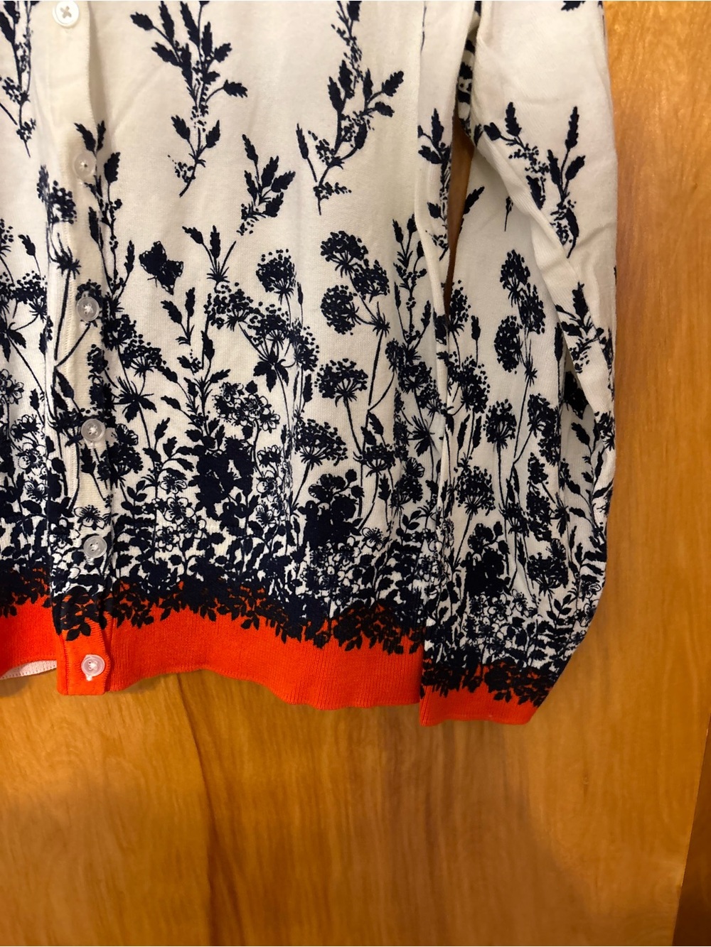 Talbots L Floral Botanical Button Cardigan White Navy Orange - Picture 8 of 9